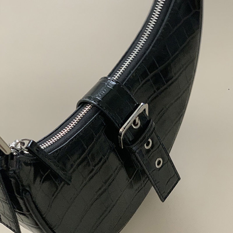 Túi đeo vai IELGY giả da cá sấu màu đen phong cách Hàn Quốc thiết kế thời trang cho nữ