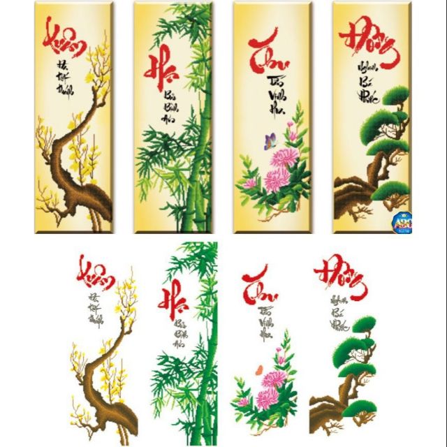 Tranh đính đá tứ quý mai trúc cúc tùng Df253 124 x 85