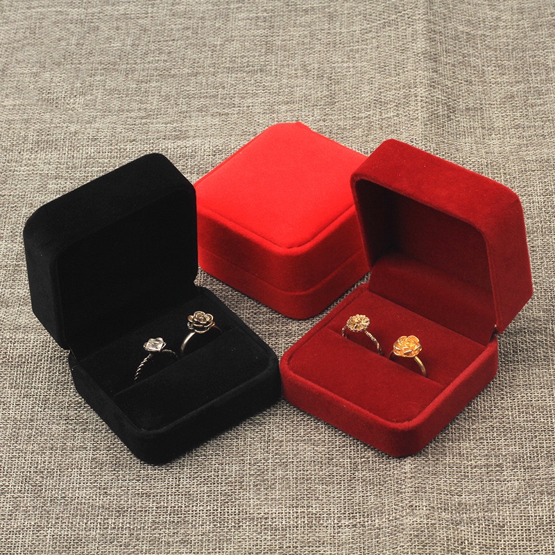 1 Hộp Đựng Trang Sức Nhẫn Đôi Vải Flannel 7x7x4cm Màu Đỏ/Đỏ/Đen/Đen/Đỏ
