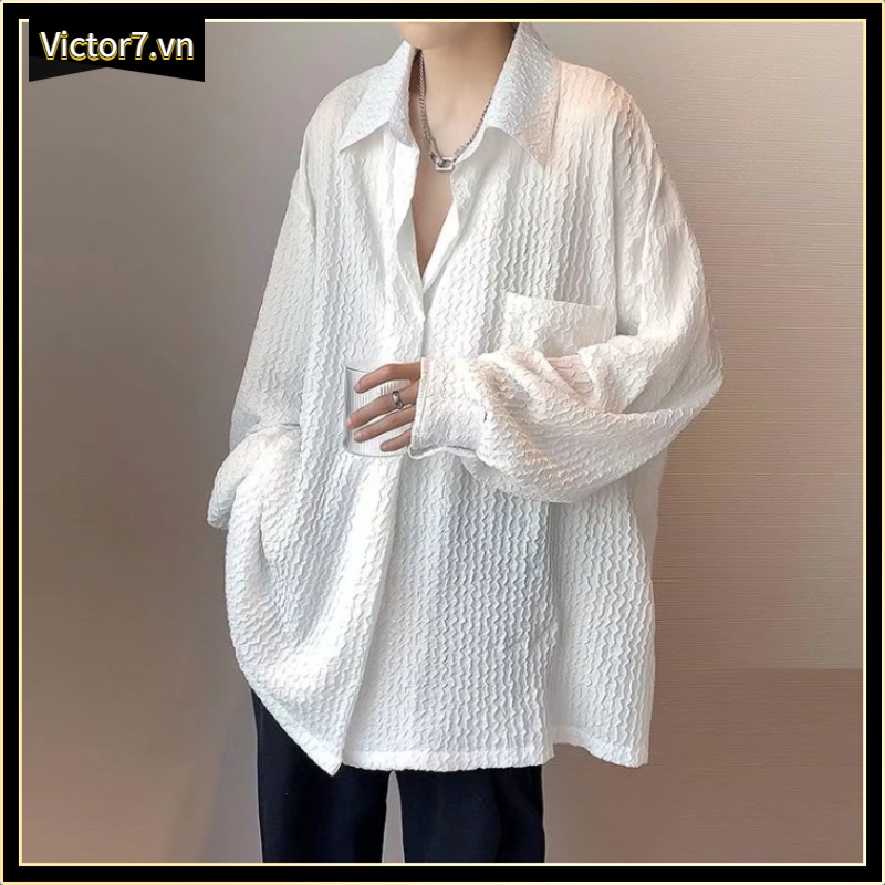 Áo Sơ Mi Tay Dài Màu Trắng Xếp Ly Thiết Kế Đơn Giản Thời Trang Hàn Quốc Cho Nam Simple Bigsize ThờI Trang Unisex HàNg Cotton Quần Áo Nam