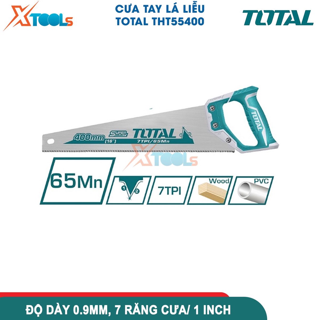Cưa lá liễu 400mm Total THT55400, cưa gỗ cầm tay độ dày 0,9mm, 7 răng cưa/ 1 inch, có bảo vệ răng cưa- CHÍNH HÃNG-XTOOLS