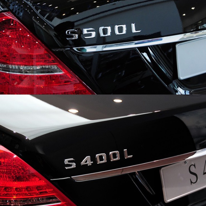 Decal tem chữ S400L, S450L và S500L dán đuôi xe ô tô Mercedes, chất liệu nhựa ABS