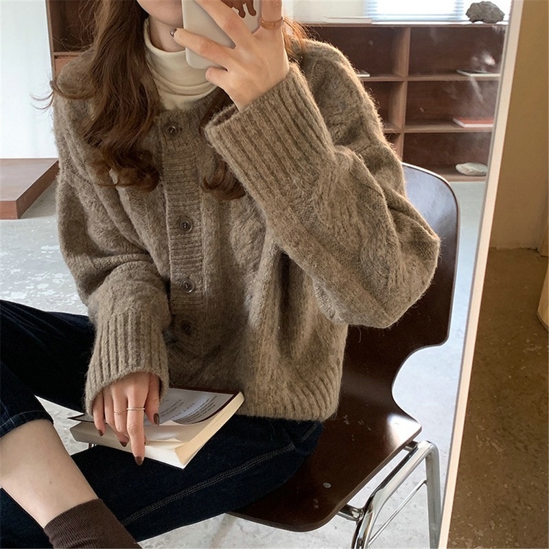 Áo len nữ cardigan khoác cardigan dệt kim vải nhung mềm phong cách retro cho nữ