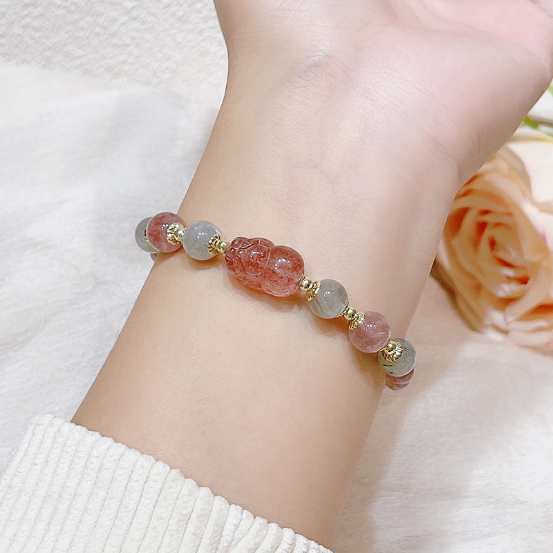 Vòng Đeo Tay May Mắn Đính Hạt Pha Lê Mặt Trăng/Dâu Tây/Hoa Đào Kiểu Retro Dành Cho Nữ