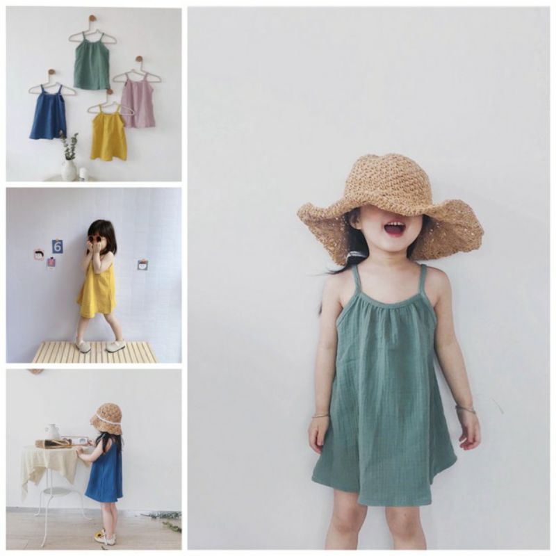 MỚI | VÁY ĐŨI 2 DÂY MÀU TRƠN BASIC CỰC THOÁNG MÁT CHO BÉ YÊU 8-18KG
