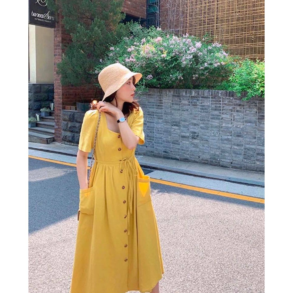 Đầm Nữ Suông Cúc Dọc Cột Eo