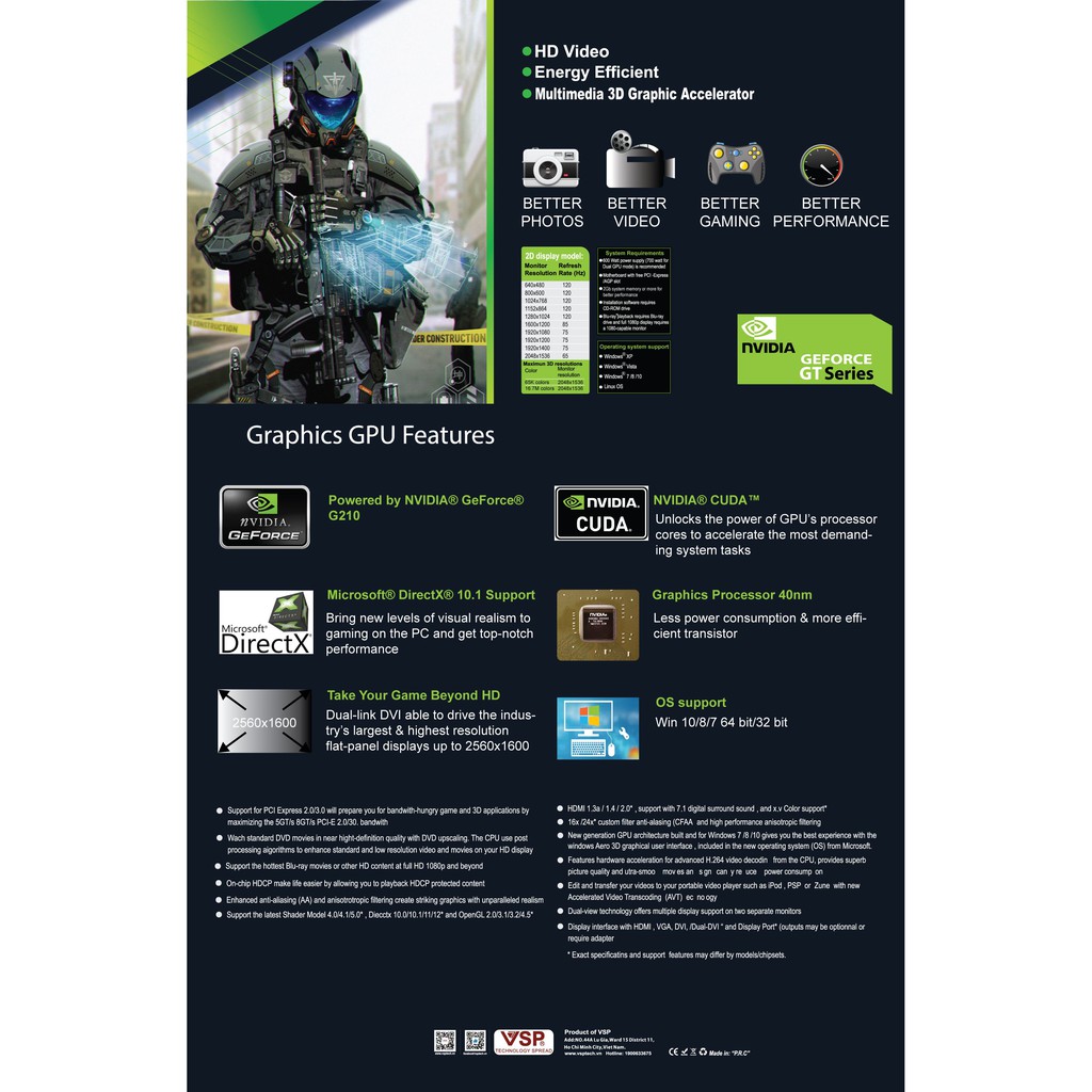 [ CARD VGA] - VGA GeForce GT210 (VSP GT210-1GD3 64 bit LP) - BẢO HÀNH 36 THÁNG | BigBuy360 - bigbuy360.vn