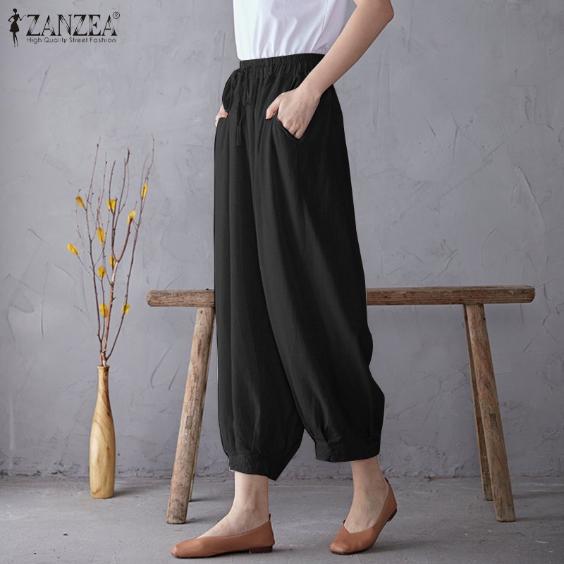 Quần dài ZANZEA ống rộng lưng thun năng động cho nữ