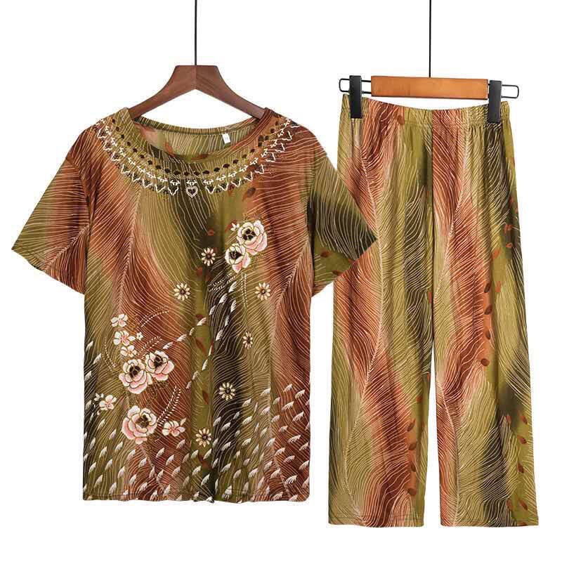 Bộ Đồ Ngủ Hai Mảnh Áo + Quần Ống Rộng Bằng Lụa Lạnh Kích Thước Lớn Dành Cho Phụ Nữ Trung Niên Vào Mùa Hè 2022