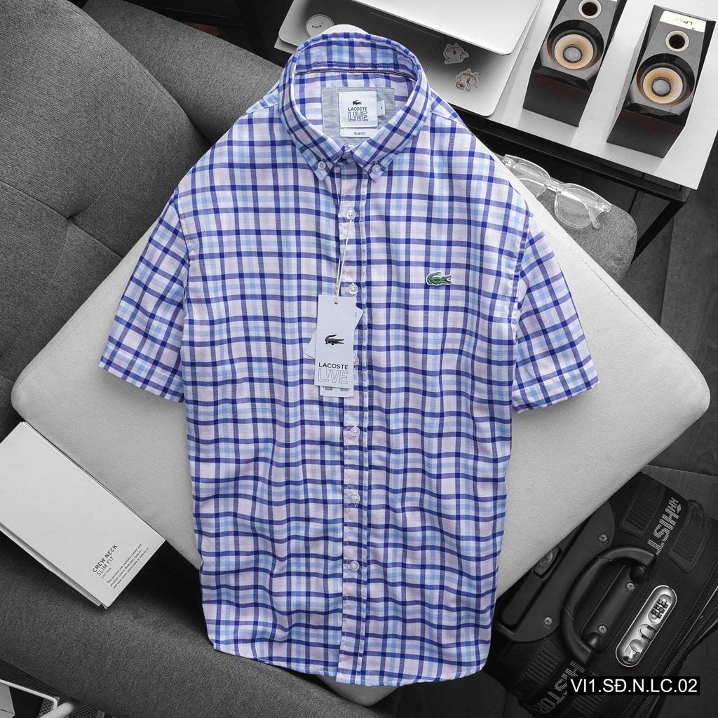 Áo sơ mi nam cộc tay caro chất phải cotton thấm hút The 727 LC.02
