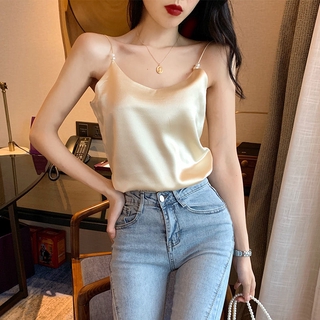 Áo sơ mi lụa satin 2 dây phong cách Hàn Quốc cho nữ