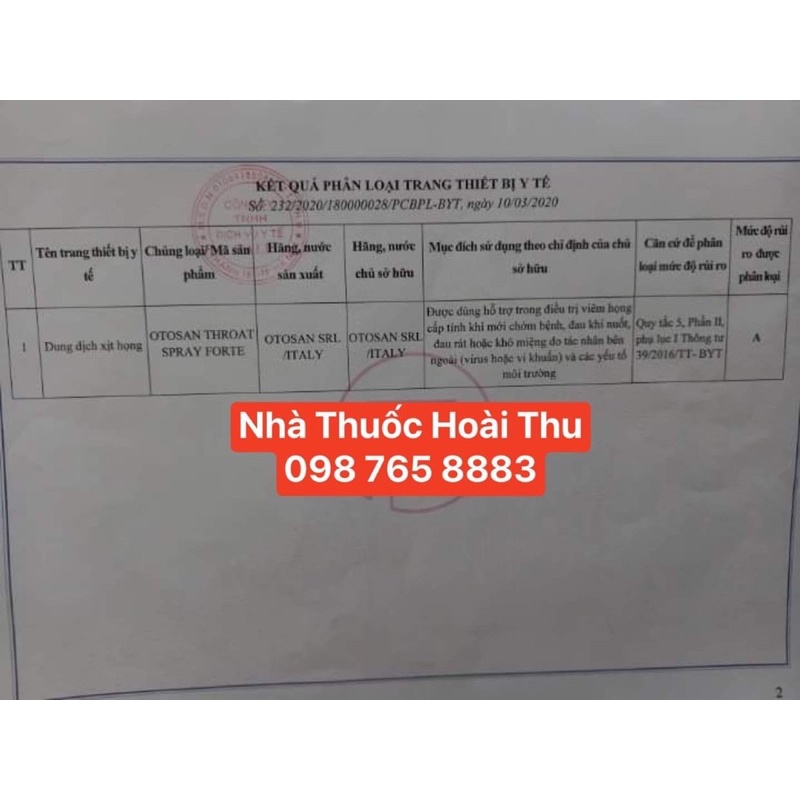 OTOSAN throat Spray Forte - Dung dịch xịt họng giảm ho, long đờm, nhiệt miệng
