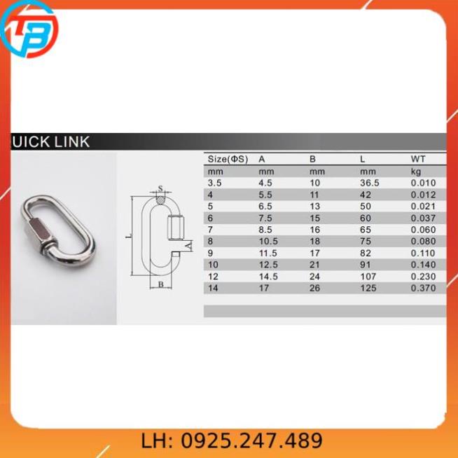 Nối xích, khóa xích Inox 304 [ Phi 5mm ] CÁP THÉP Thái Bình VinàN