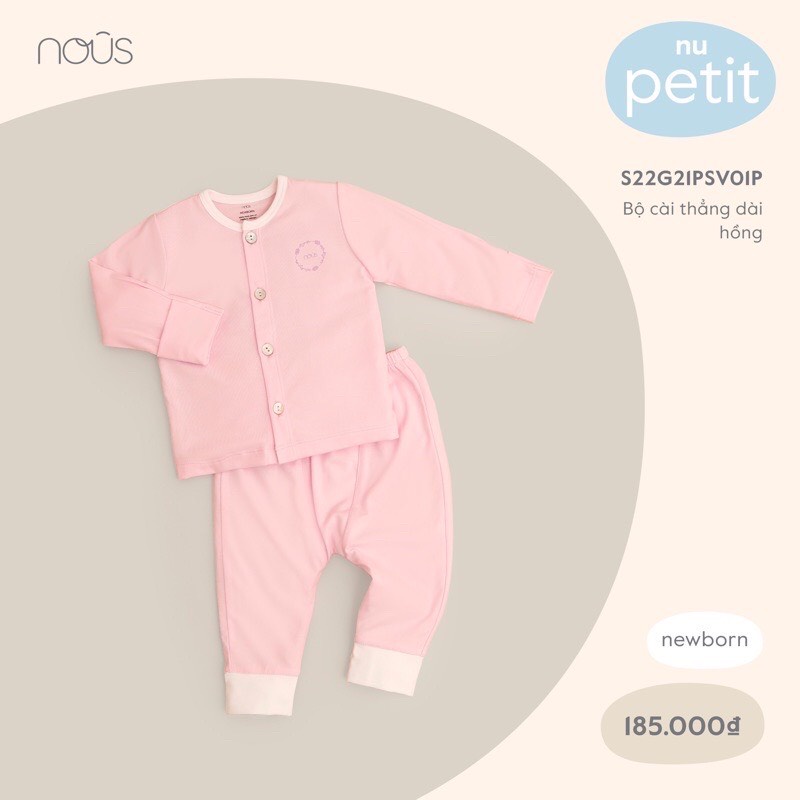 [CHÍNH HÃNG] Bộ dài tay cài thẳng sơ sinh vải petit/nu air mềm mại W621S1 Nous