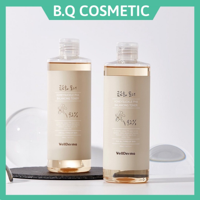 Nước Hoa Hồng Se Khít Lỗ Chân Lông &amp; Loại Bỏ Mụn Đầu Đen Toner Wellderma Honeysuckle Pha Balancing Hàn Quốc 500ml