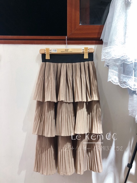 Chân Váy Dáng Dài ❤️  ❤️ Chân Váy Midi Xếp Ly Dáng Tầng Xòe Hàng Quảng Châu - Ảnh Thật Shop Chụp