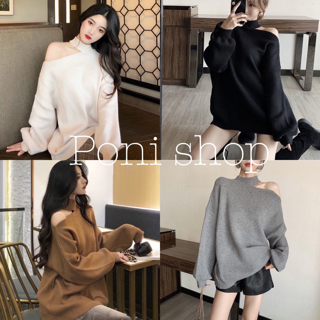 Áo Nữ, Áo Nỉ Nữ Khoét Vai Dài Tay Dáng Trùm Mông Cá Tính 4 Màu