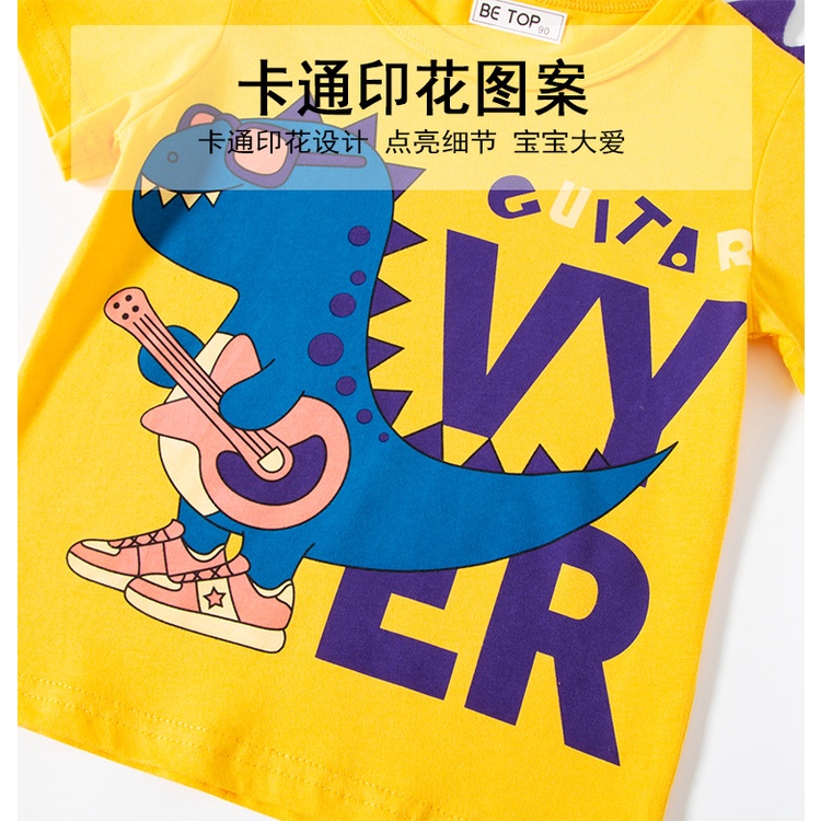 Áo Thun Dệt Kim Tay Ngắn In Hình Khủng Long Thời Trang Mới Cho Bé Trai