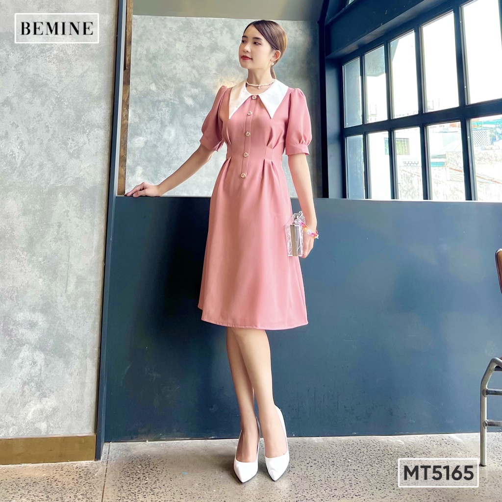 Đầm sơ mi cổ nhọn tùng ly BEMINE MT5165HONG