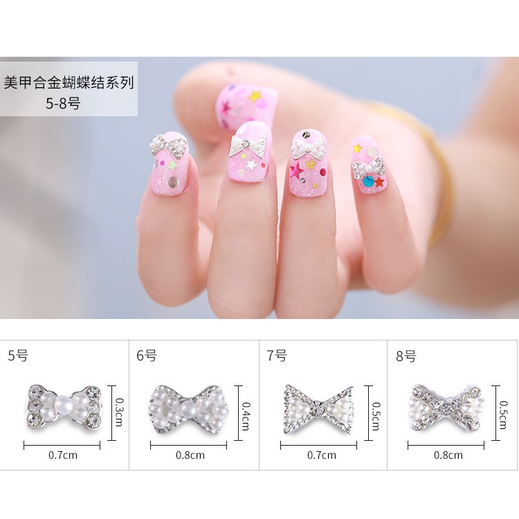 [Hàng mới về] Phụ kiện trang trí móng tay nghệ thuật thiết kế hình nơ hợp kim đính đá sang trọng