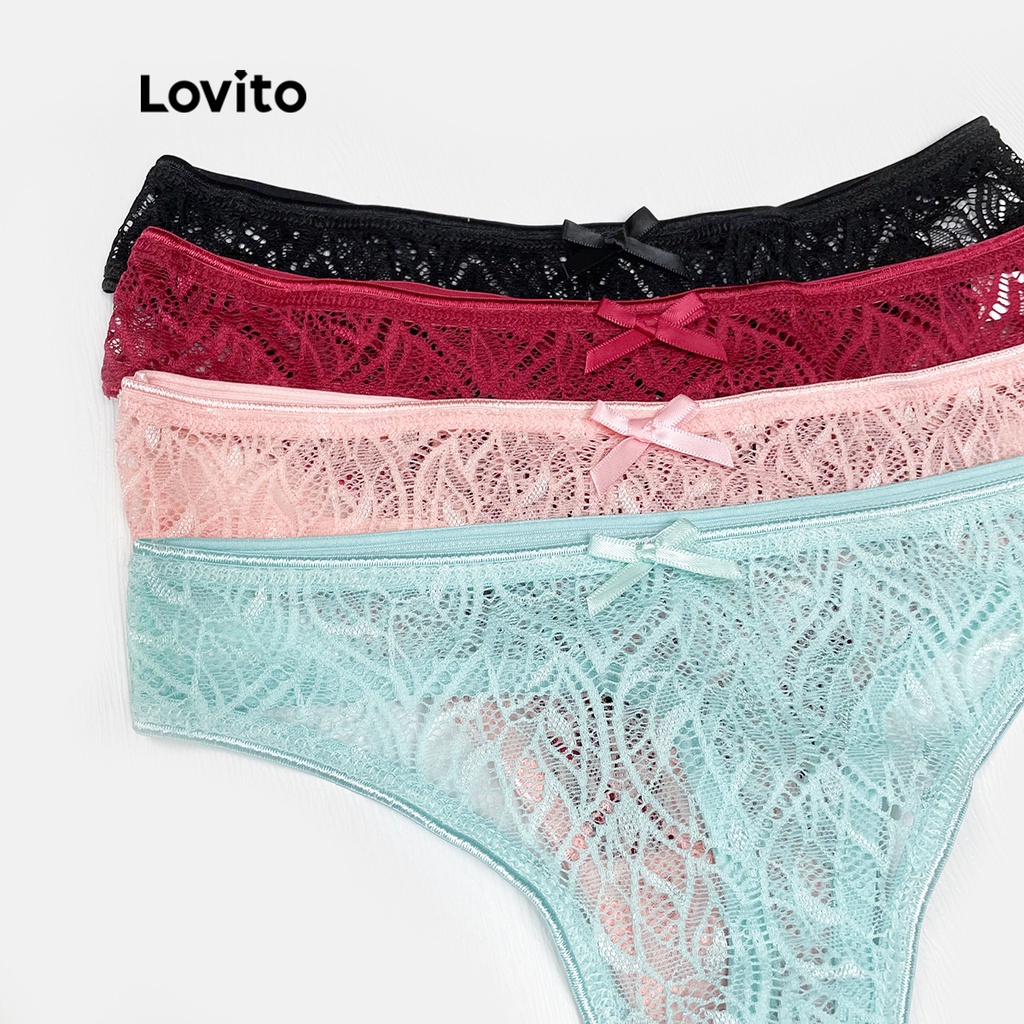 Lovito quần lót ren không co giãn L00107 (đen / xanh lá / hồng nhạt) | BigBuy360 - bigbuy360.vn