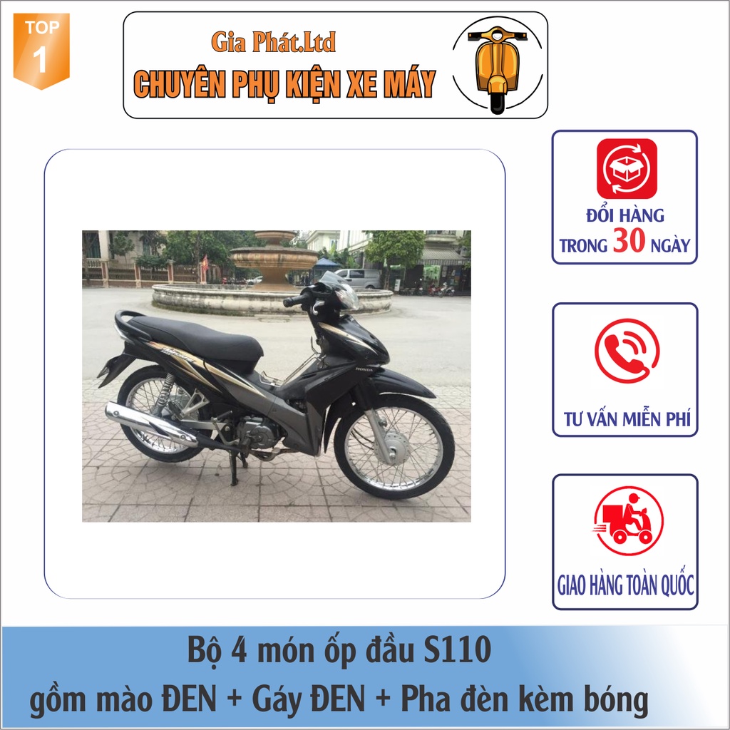 Combo ốp đầu Wave S110  và RSX 110  gồm MÀO ĐEN + GÁY ĐEN + và Pha đèn kèm bóng