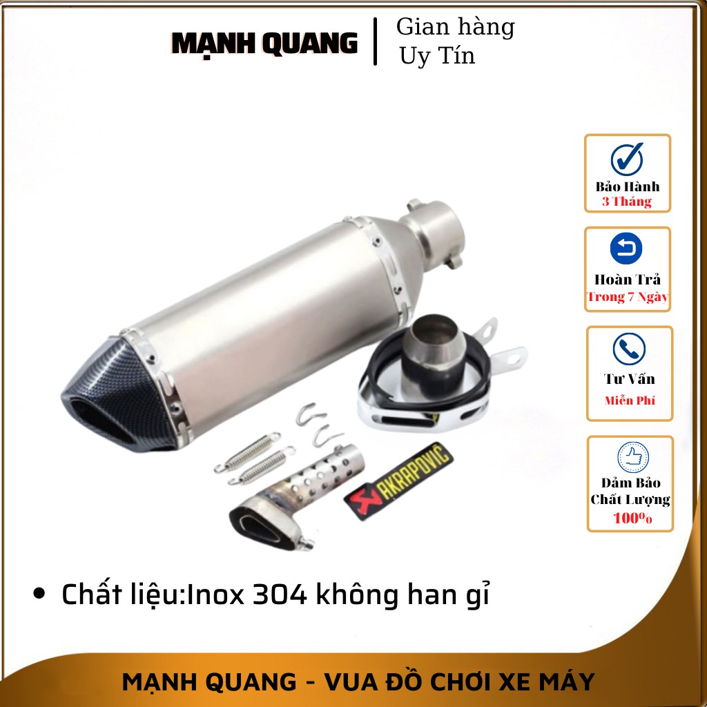 Lon pô lục giác Akrapovic xám.Tặng full phụ kiện