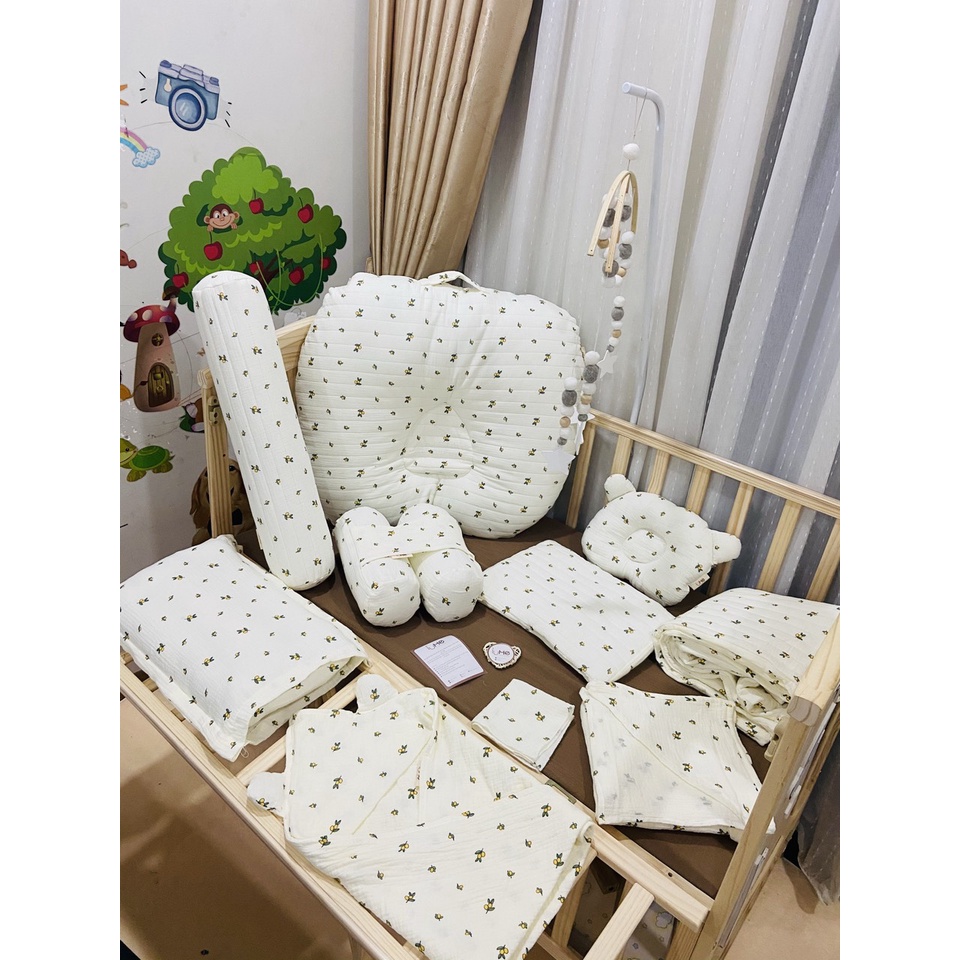 Bộ sản phẩm xô muslin cao cấp Iume Kids họa tiết Oliu, chất xô Muslin nhẹ, thoáng, thấm hút nhanh, không gây kích ứng da