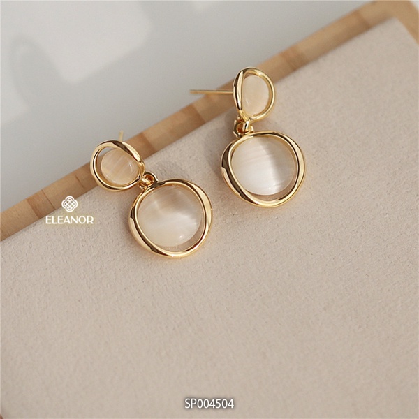 Bông tai nữ chuôi bạc 925 Eleanor Accessories hình tròn đính đá sáng bóng dáng thả phụ kiện trang sức 4504