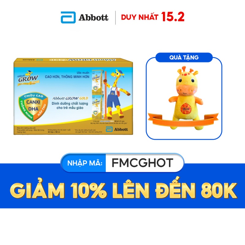 Thùng 48 hộp sữa dinh dưỡng pha sẵn hương vani Abbott Grow Gold 180mlhộp
