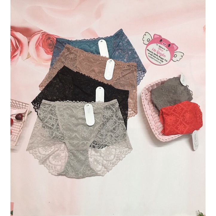 Quần lót ren đùi cạp cao- ren mỏng xuyên thấu không viền tự tin diện đồ body