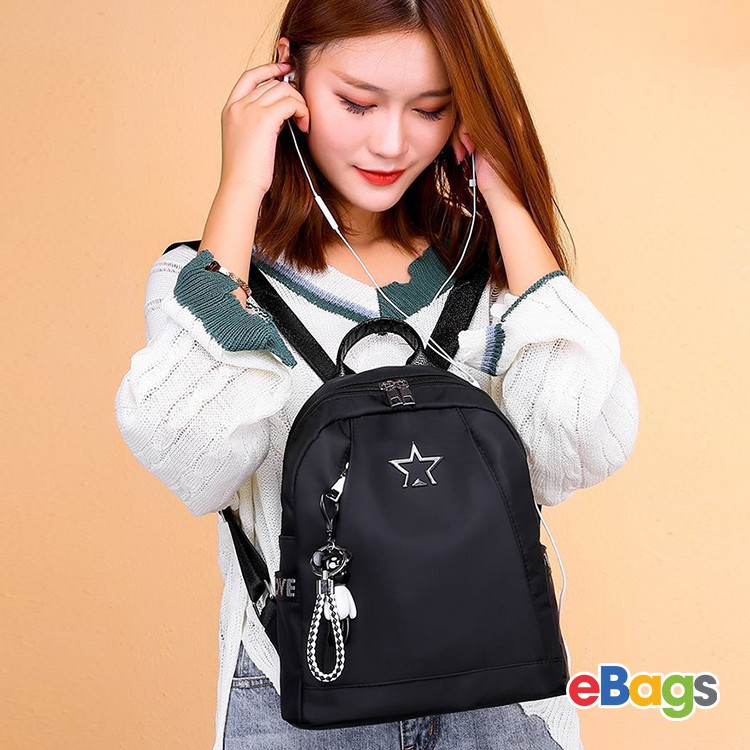 Balo Nữ Hình Ngôi Sao Màu Đen Sang Trọng Vải Dù Chống Thấm BEB67( không kèm móc khóa )