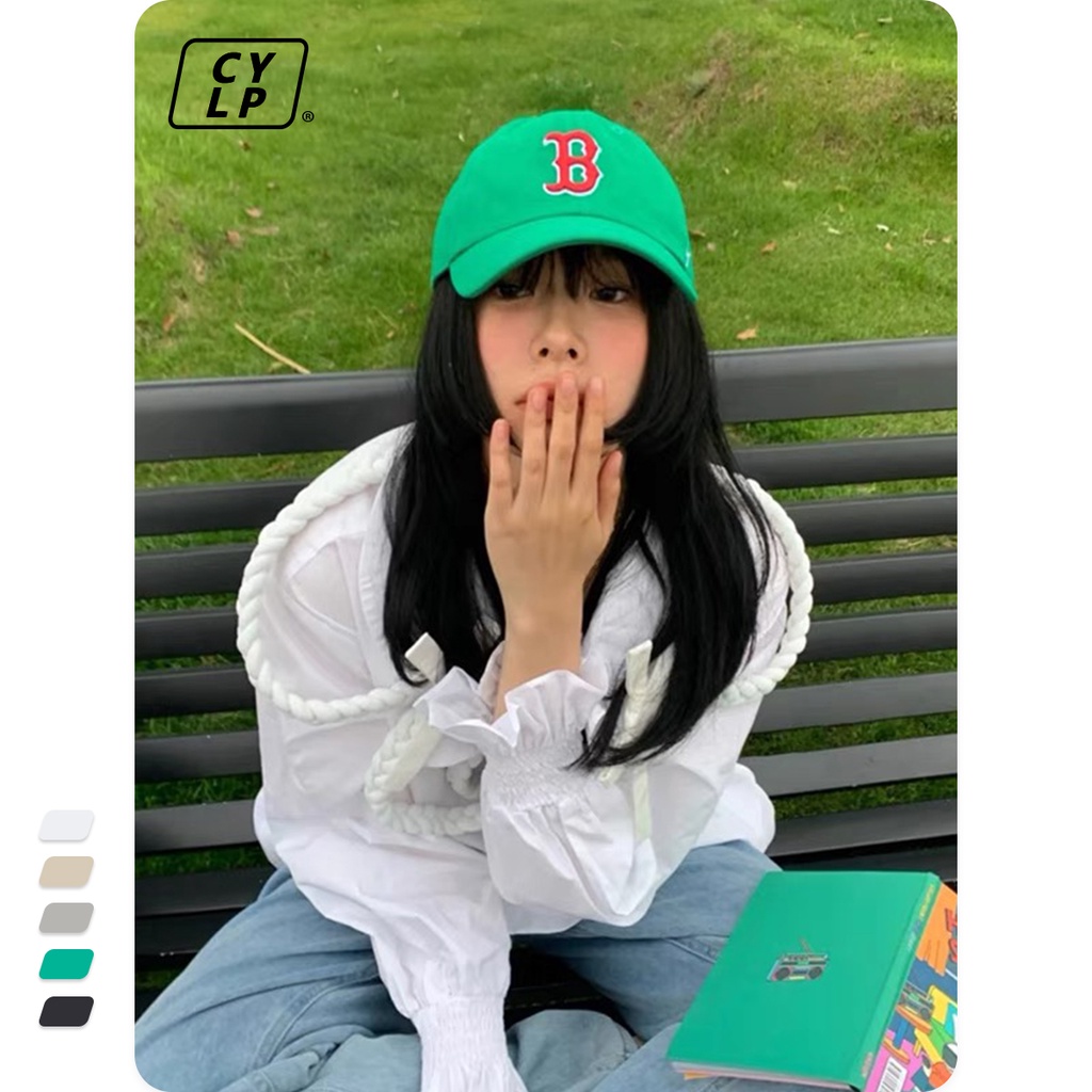 Nón Lưỡi Trai Mềm Thêu Chữ B Màu Xanh Lá Phong Cách Hàn Quốc
