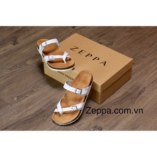 ZEPPA - DÉP ĐẾ TRẤU XỎ NGÓN CHÉO 2 KHÓA ĐẾ MỚI - MÀU TRẮNG - Da bò thật 100%