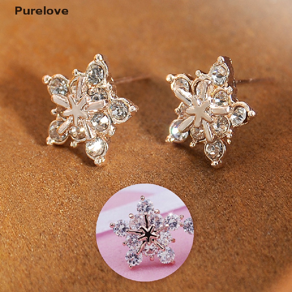 (Purelove) Bông Tai Năm Cánh Hình Bông Tuyết Đính Pha Lê Nhỏ Dễ Thương
