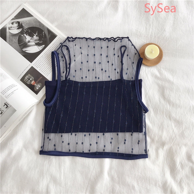 Two Piece Women's Camisole +Mesh Vest Black Sexy Croptop Summer Out Wear