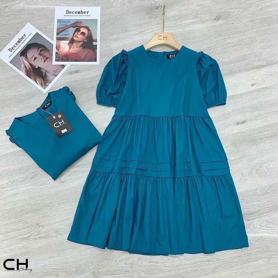 Váy Bầu Tết Dáng Babydoll Mùa Hè Công Sở Màu Xanh Đầm Bầu Xinh Thiết Kế Đẹp Dáng Rộng Mặc Đi Làm HD2664 Honey Mommy