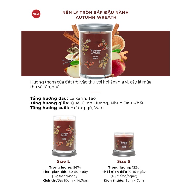 Nến ly tròn sáp đậu nành Yankee Candle size L (567g) - Autumn Wreath