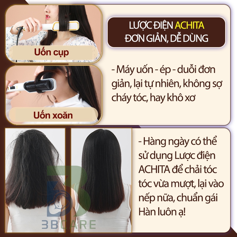Lược điện chải tóc ACHITA L21 tỏa ion âm siêu dày uốn duỗi ép không lo hư tổn -Shop 3B Care