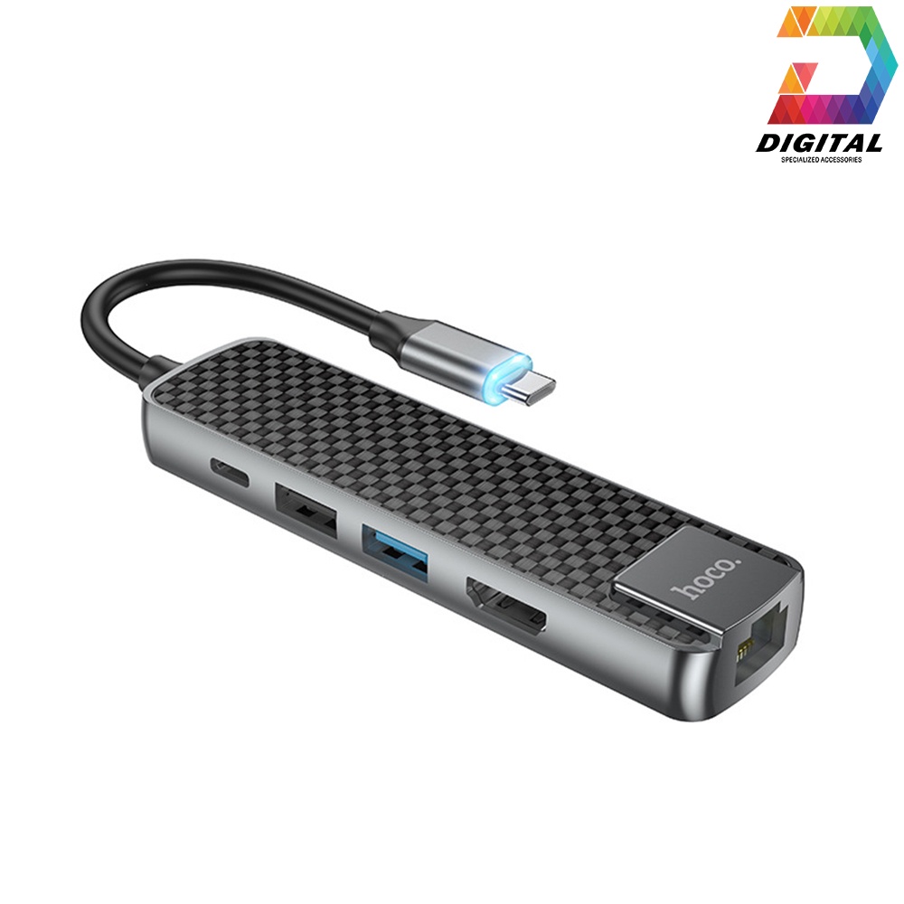 Hub Hoco HB23 5 in 1 Chuyển Type C Ra USB 3.0 + HDMI + RJ45 + PD60W Chính Hãng ( USB C Multimedia Adapter )