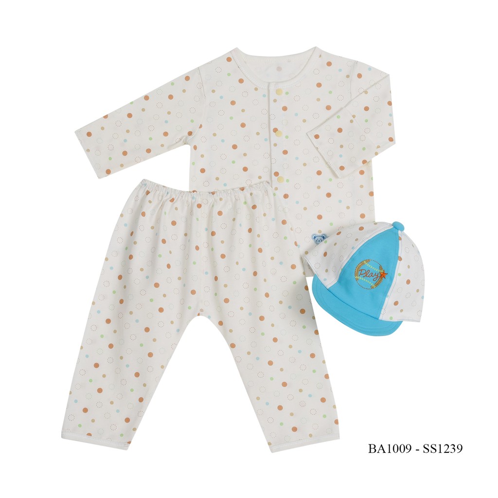 Bộ sơ sinh bông tay dài 1009- HELLO BB