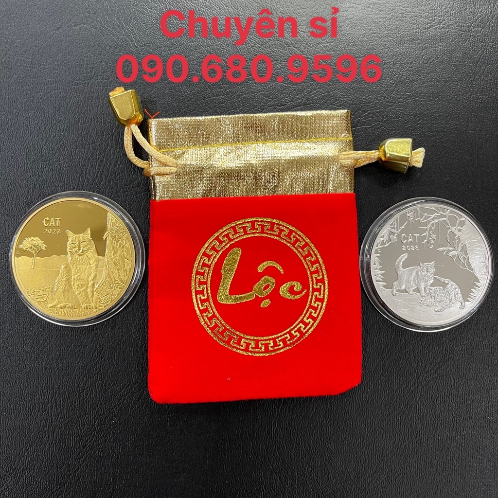 Cặp Đồng Xu Mèo Úc Mạ Vàng Bạc Kèm Túi, Tiền Lì Xì Tết 2023 Độc Đáo, Sang Trọng