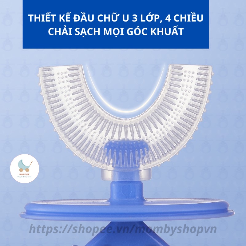 Bàn chải đánh răng cầm tay chữ U silicon lông siêu mềm làm sạch 360 độ cho bé từ 2 tuổi Pento Bay có cốc đựng tiện lợi