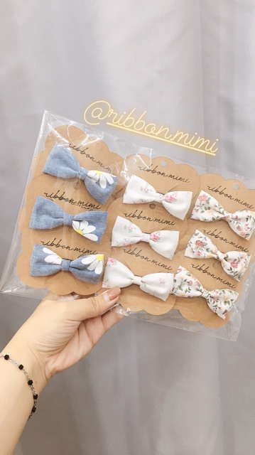 [ Hàng Thiết Kế ] Kẹp Tóc Mái Vải Hoa Nhí Handmade Ribbon.mimi Kẹp Mái