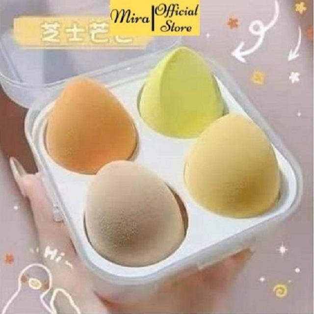 Set 4 Bông Mút Trang Điểm Kèm Hộp Đựng Xinh Xắn MiraaShop