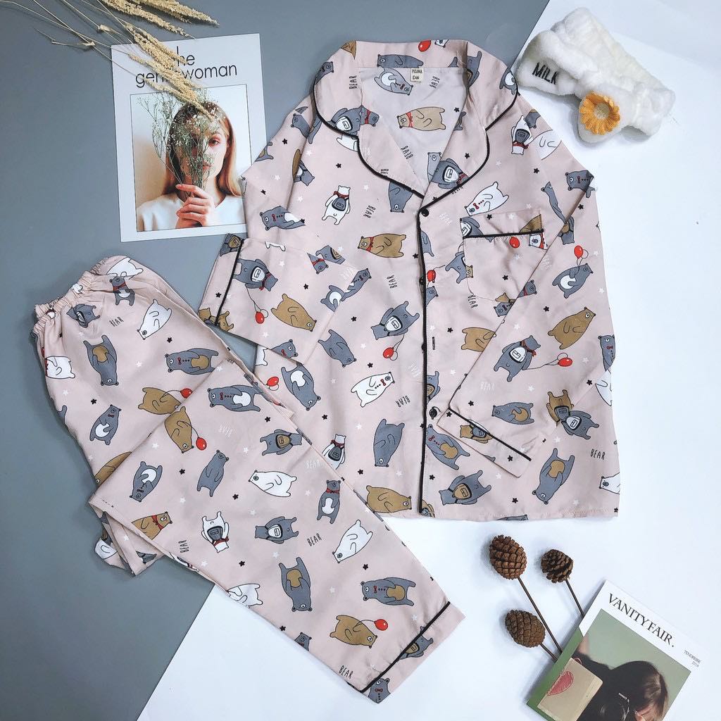 [Kate mềm] Bộ Pijama tay dài quần dài chất mịn mát size 40-60kg