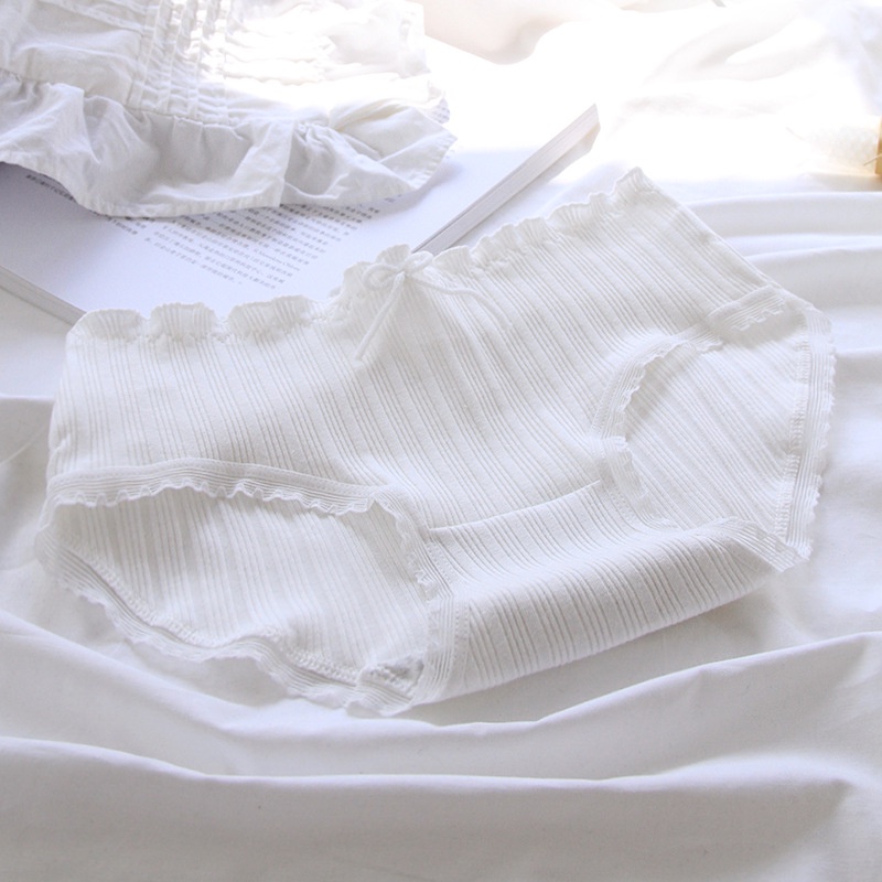 Set 5 Quần lót nữ cotton cao cấp ôm mông thấm hút mồ hôi viền ren tone màu trắng đơn giản CT08 - Her Sleepwear