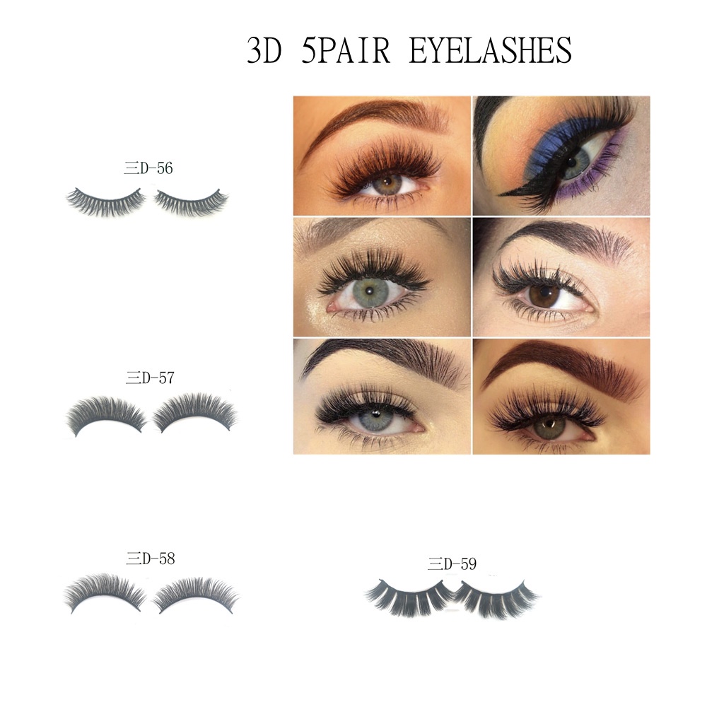 BEAUTY GLAZED Set 5 Cặp Lông Mi Giả Màu Đen Tự Nhiên 5d