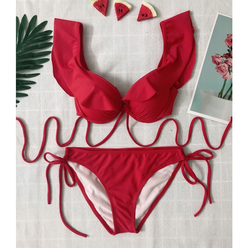 Bikini 2 mảnh bèo vai quần tam giác buộc dây, bộ bơi rời đi biển cho nữ Bikini191