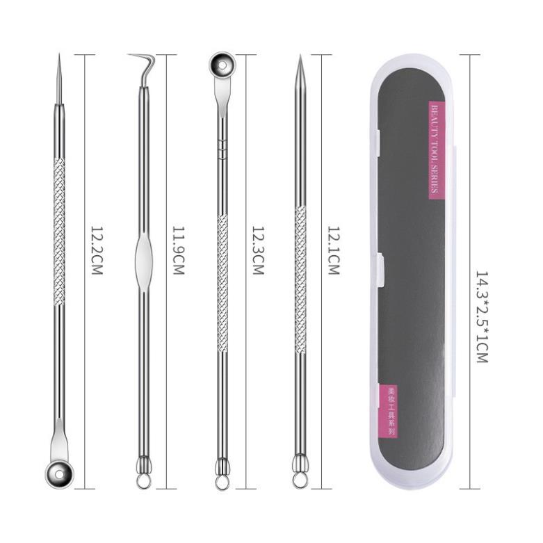 Bộ 4 Que Nặn Mụn hickies lacing system - Lấy sạch mụn đầu Đen, Trứng Cá, Cám Thần Thánh (Full Box)